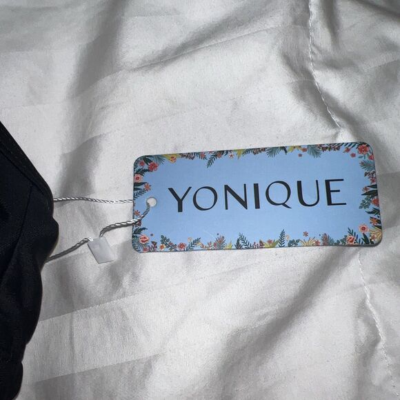 Yonique Women Swim Top Bathing Tankini Pink Black Stripes Racerback L Padded NWT - Picture 8 of 14